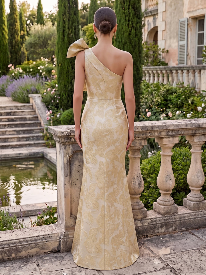 Jacquard Mermaid One Shoulder Floral Evening Dresses