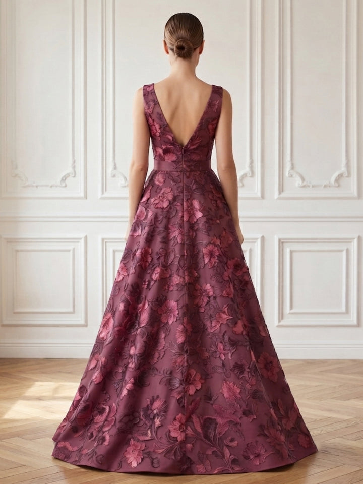 Satin A Line V Neck Ruffles High Waist Evening Dresses