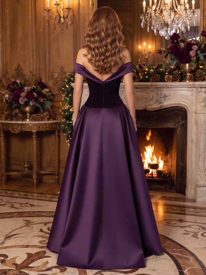 Velvet A Line Off the Shoulder Ball Gown Evening Dresses
