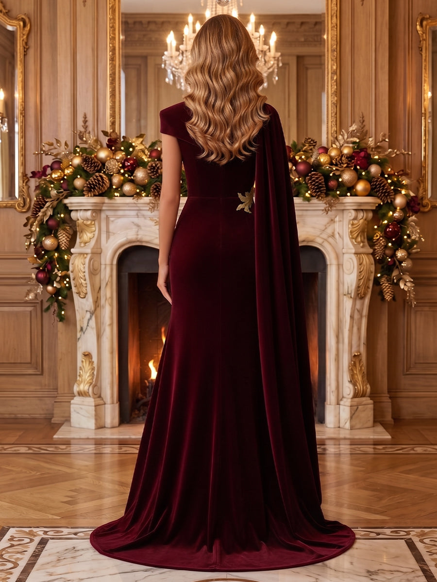 Velvet Mermaid High Neck Sash Evening Dresses