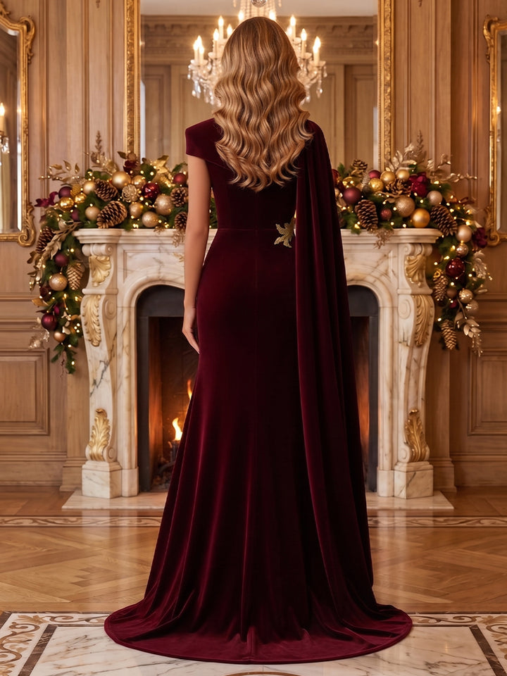 Velvet Mermaid High Neck Sash Evening Dresses