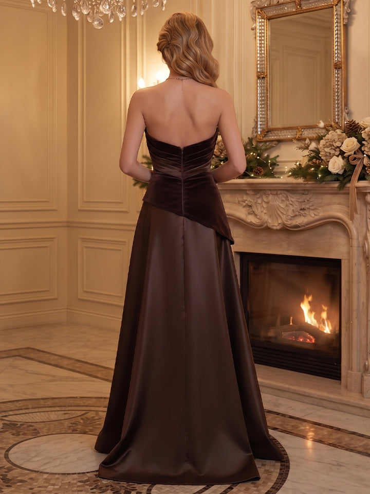 Velvet A Line Sweetheart Splicing Asymmetrical Evening Dresses