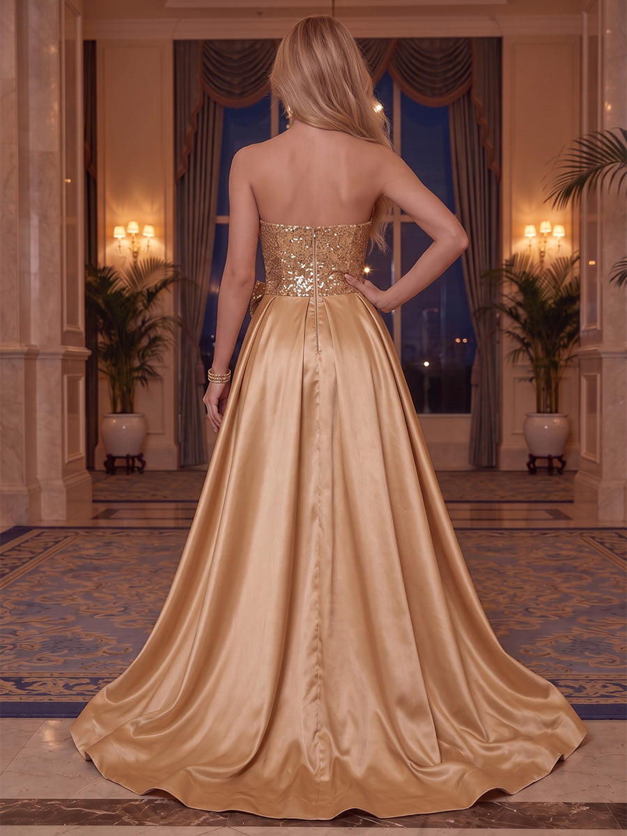 Sequin A Line Sweetheart Cape Jumpsuit Bow Evening Dresses