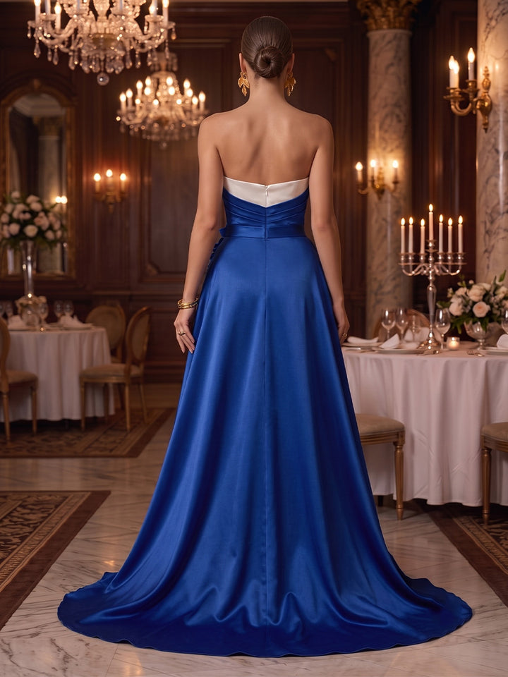 Satin A Line Sweetheart Jumpsuit Gown Ruched Waist Evening Dresses