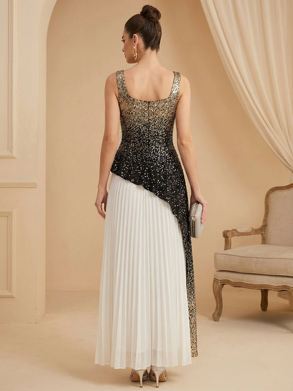 Sequin A Line Square Neck Floor Length Cocktail Dresses