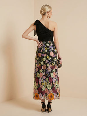 Embroidered A Line One Shoulder Tea Length Cocktail Dresses