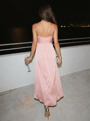 Satin Spaghetti Straps V Neck High Low Mermaid Cocktail Dresses