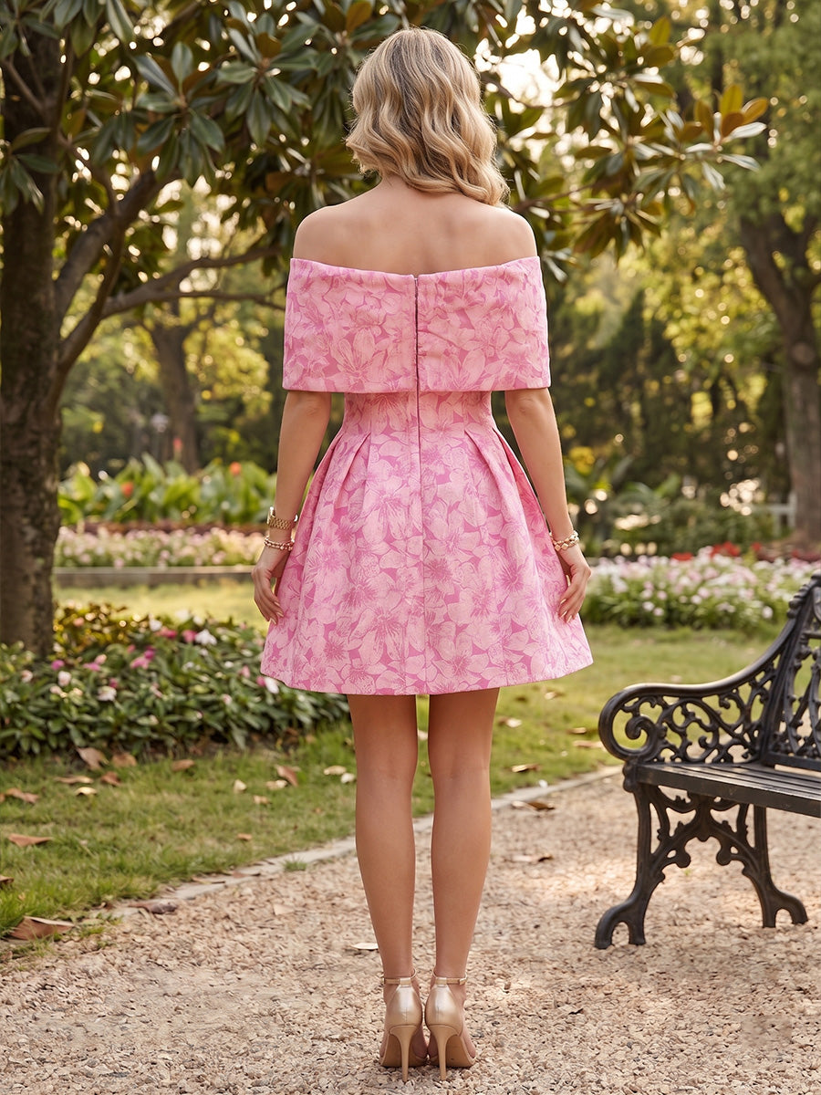 Jacquard A Line Off the Shoulder Bow Cocktail Dresses