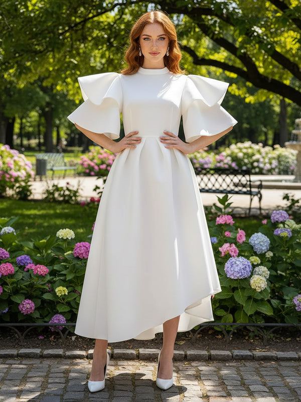 Satin A Line Scoop Neck Ruffles Corset Cocktail Dresses