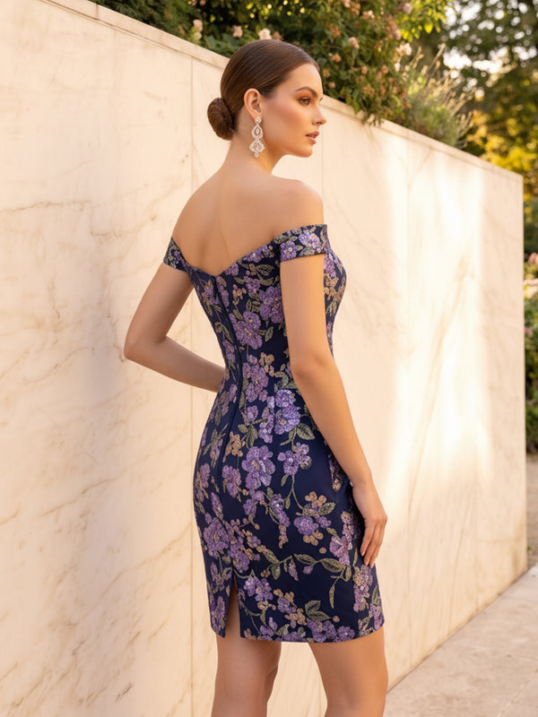 Sequin Floral Mermaid Off the Shoulder Corset Simple Cocktail Dresses