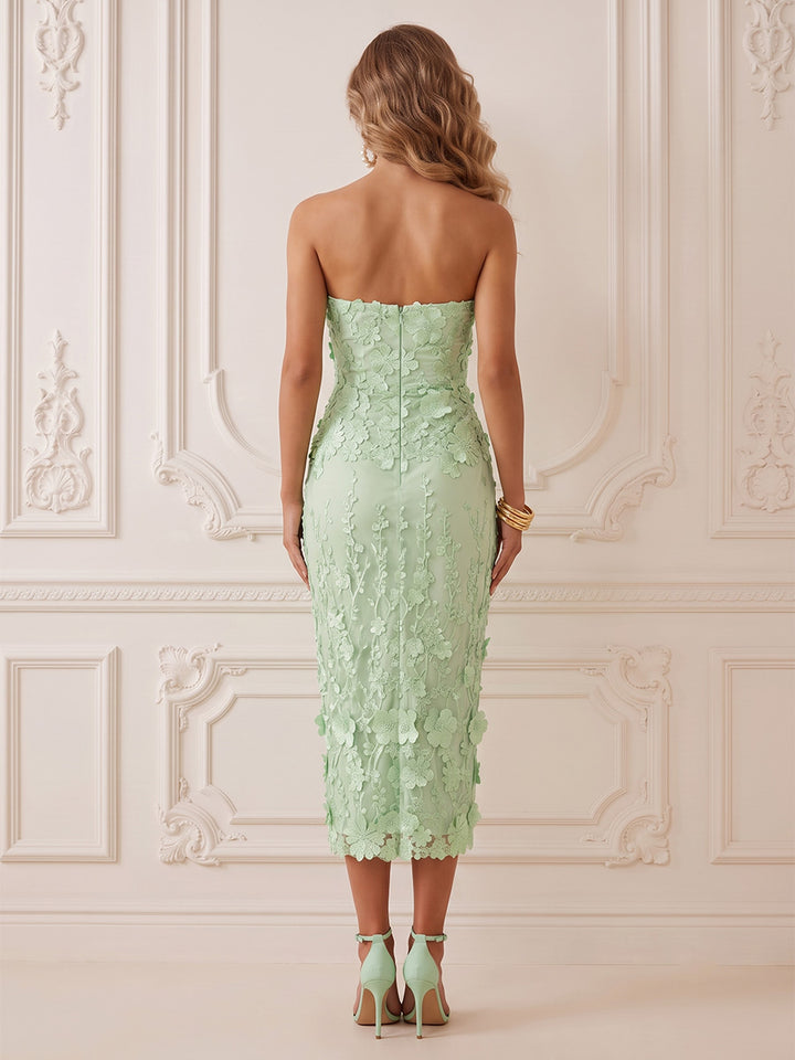 Tulle Mermaid Strapless Floral Appliques Cocktail Dresses