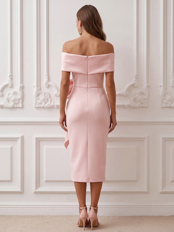 Satin Mermaid Off the Shoulder Waist Bow Cocktail Dresses