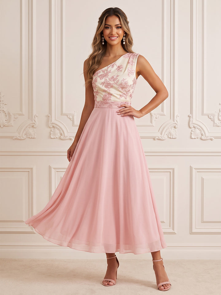 Satin A Line One Shoulder Spliced Design Cocktail Dresses