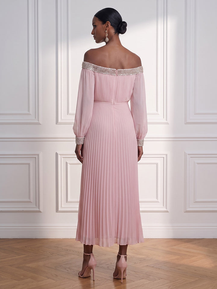 Chiffon A Line Off the Shoulder Ankle Length Pleats Cocktail Dresses