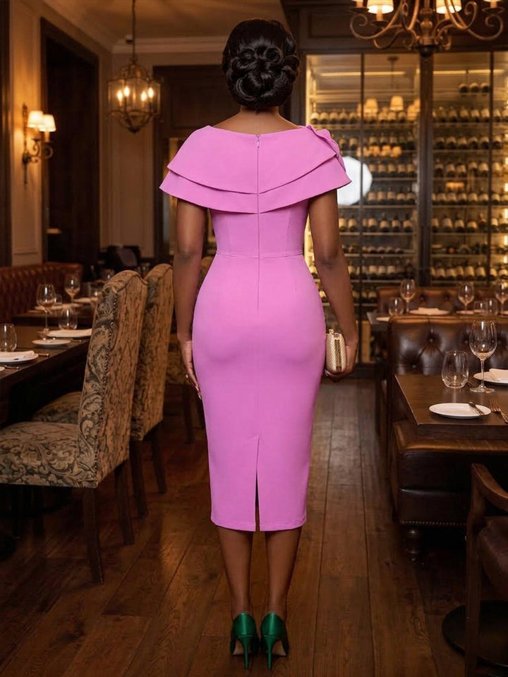 Satin Sheath Jewel Neck Tea Length Cape Cocktail Dresses