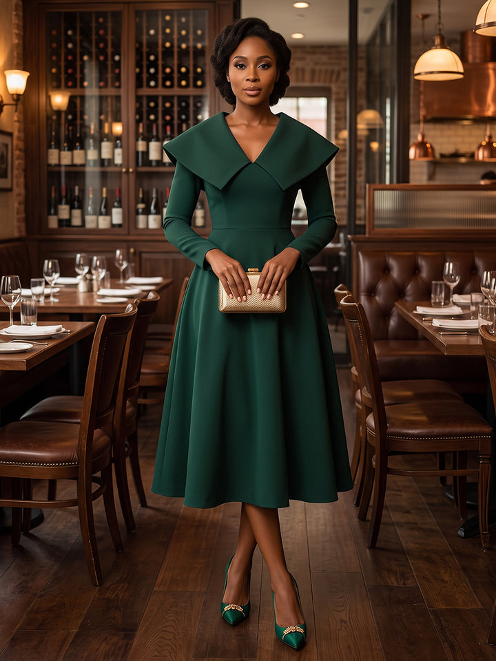 Satin A Line V Neck Tea Length Fitted Waist Cocktail Dresses