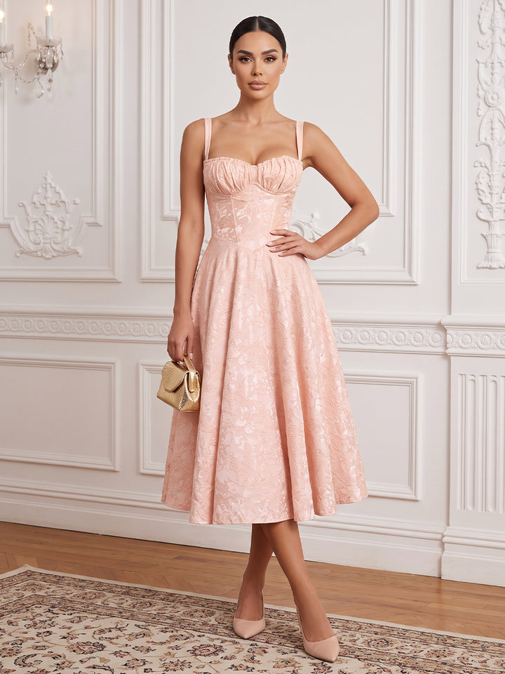 Satin Jacquard A Line Spaghetti Straps Tea Length Sweetheart Neck Cocktail Dresses