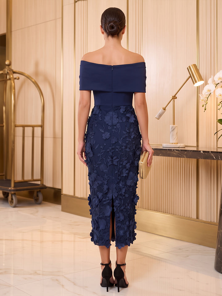 Tulle Sheath One Shoulder Tea Length Twist Knot Cocktail Dresses
