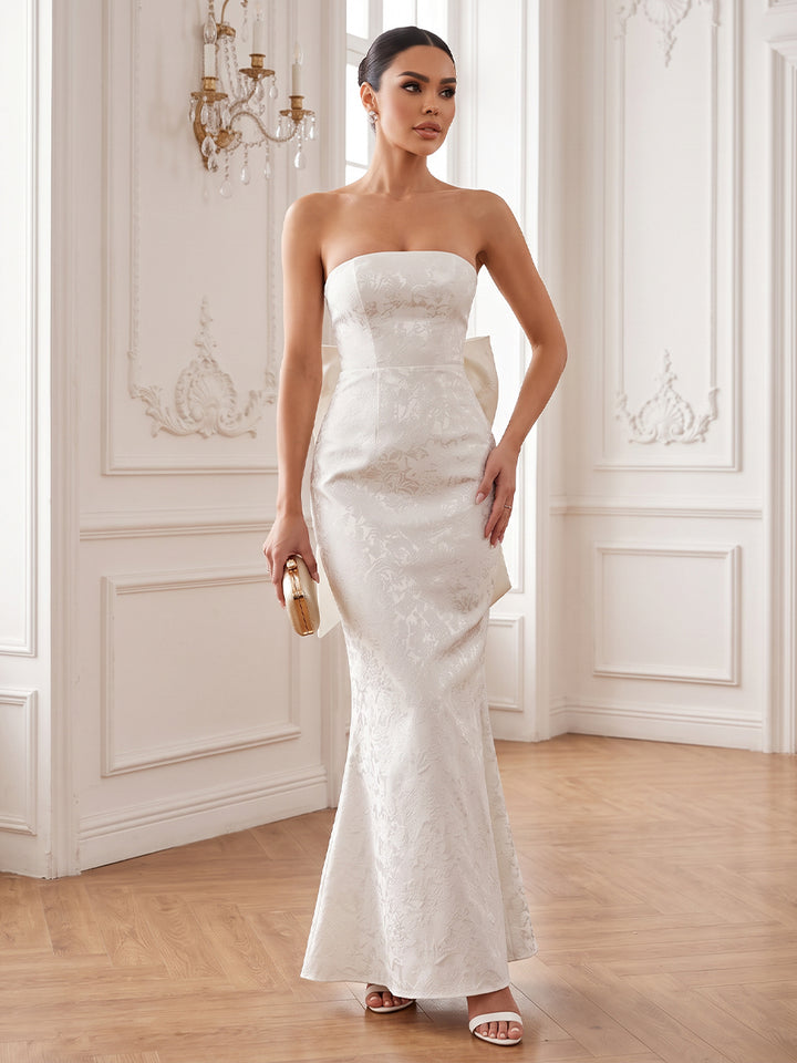 Satin Jacquard Mermaid Strapless Ankle Length Floral Cocktail Dresses