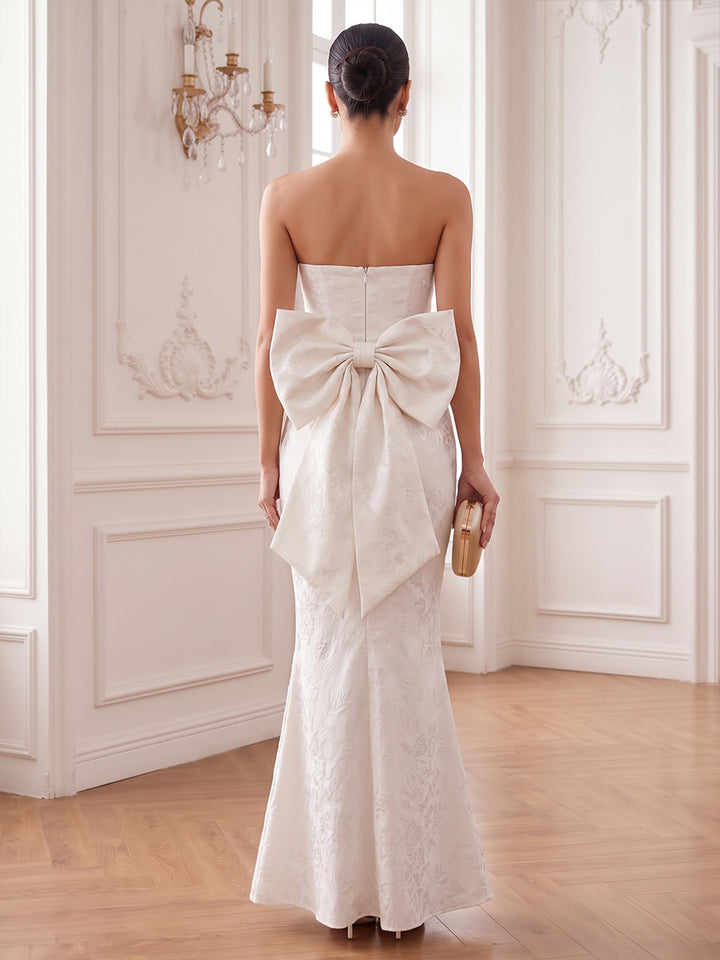 Satin Jacquard Mermaid Strapless Ankle Length Floral Cocktail Dresses