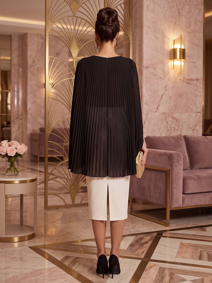 Satin Sheath Scoop Neck Tea Length Cape Sleeve Cocktail Dresses