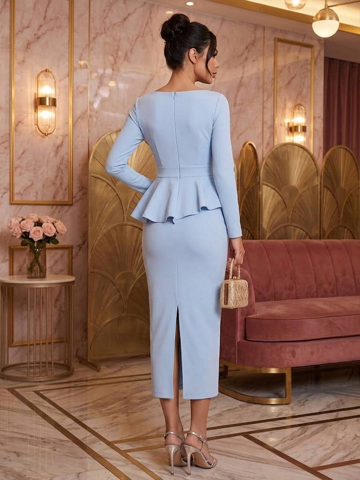 Satin Sheath Sweetheart Tea Length Peplum Bodice Cocktail Dresses
