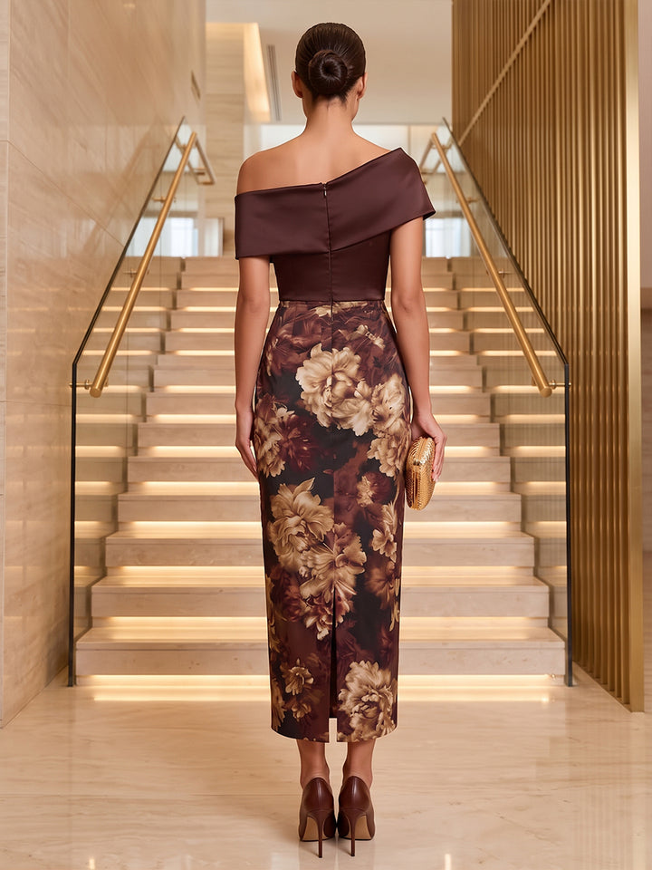 Satin Sheath Off the Shoulder Ankle Length Twisted Cocktail Dresses