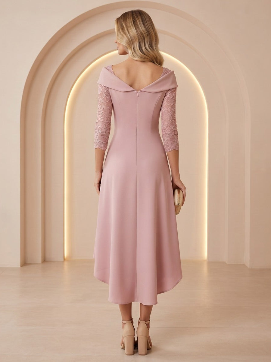 Satin A Line Off the Shoulder Tea Length High Low Cocktail Dresses