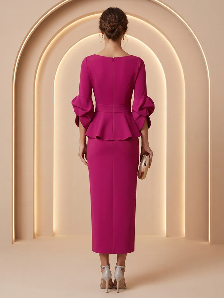 Satin Sheath Round Neck Ankle Length Simple Cocktail Dresses