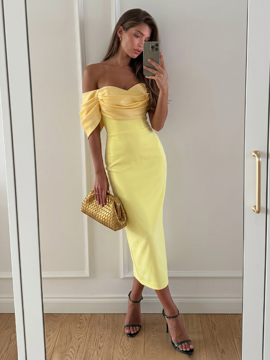 Satin Sheath Off the Shoulder Ankle Length Simple Cocktail Dresses
