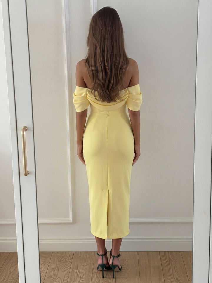 Satin Sheath Off the Shoulder Ankle Length Simple Cocktail Dresses