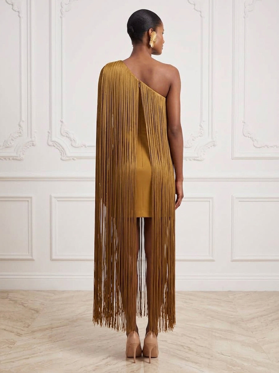 Satin Sheath Strapless Ankle Length Fringe Cocktail Dresses