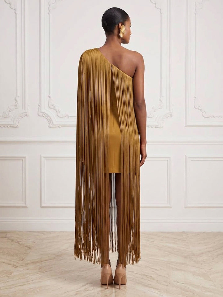 Satin Sheath Strapless Ankle Length Fringe Cocktail Dresses