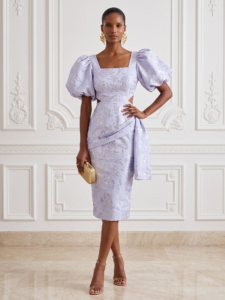 Sequin Sheath Square Neck Tea Length Sash Cocktail Dresses