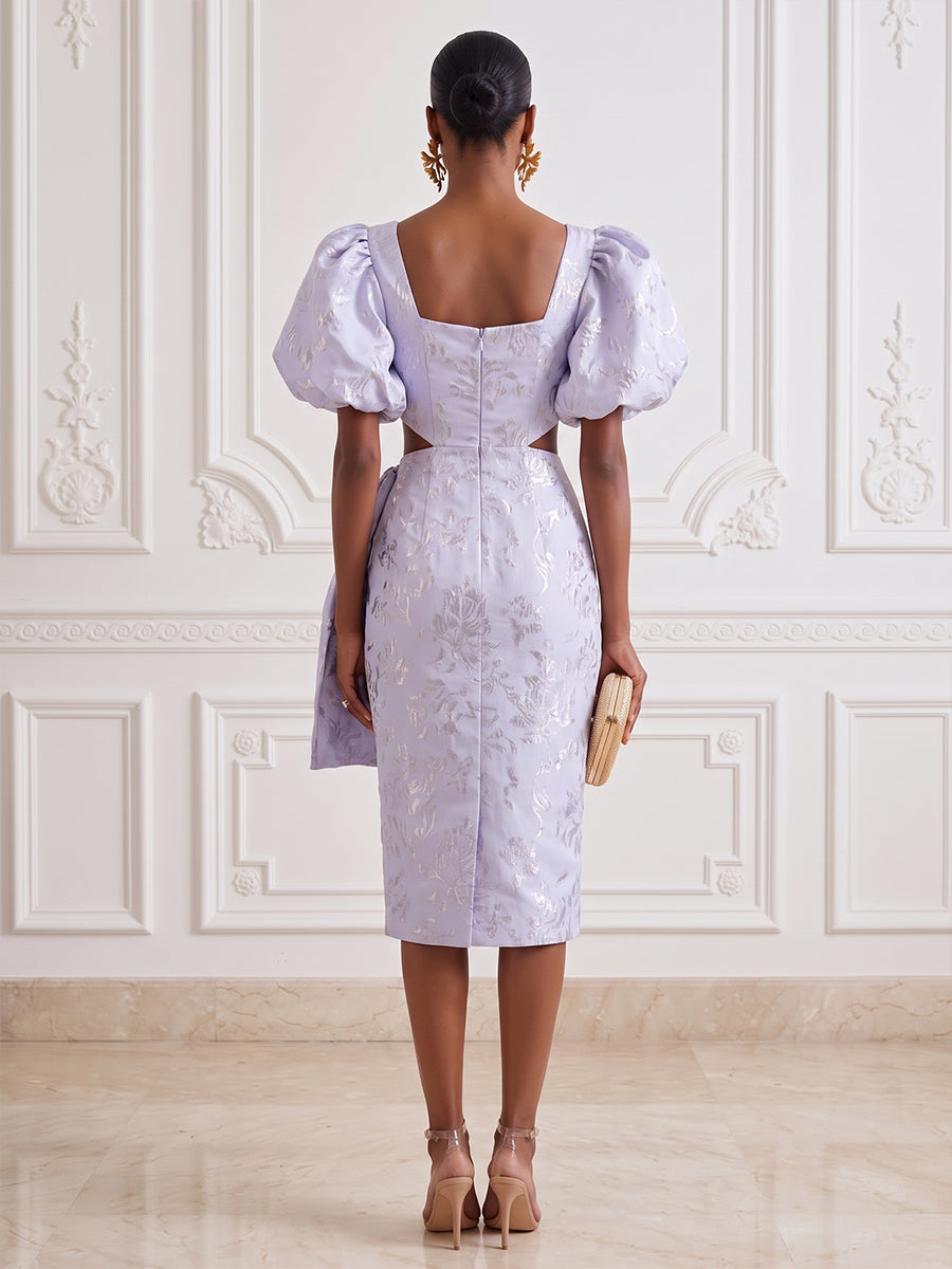 Sequin Sheath Square Neck Tea Length Sash Cocktail Dresses