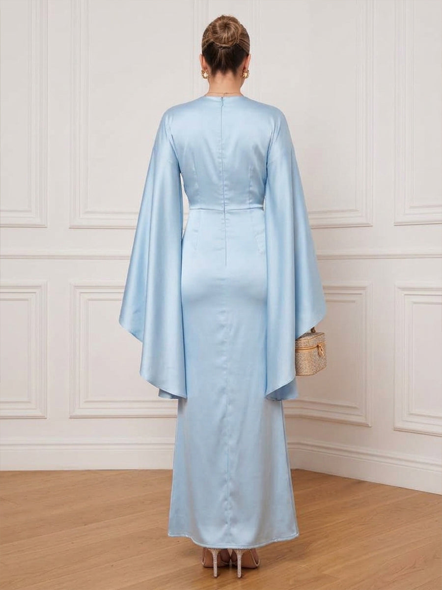 Satin A Line High Neck Ankle Length Simple Cocktail Dresses