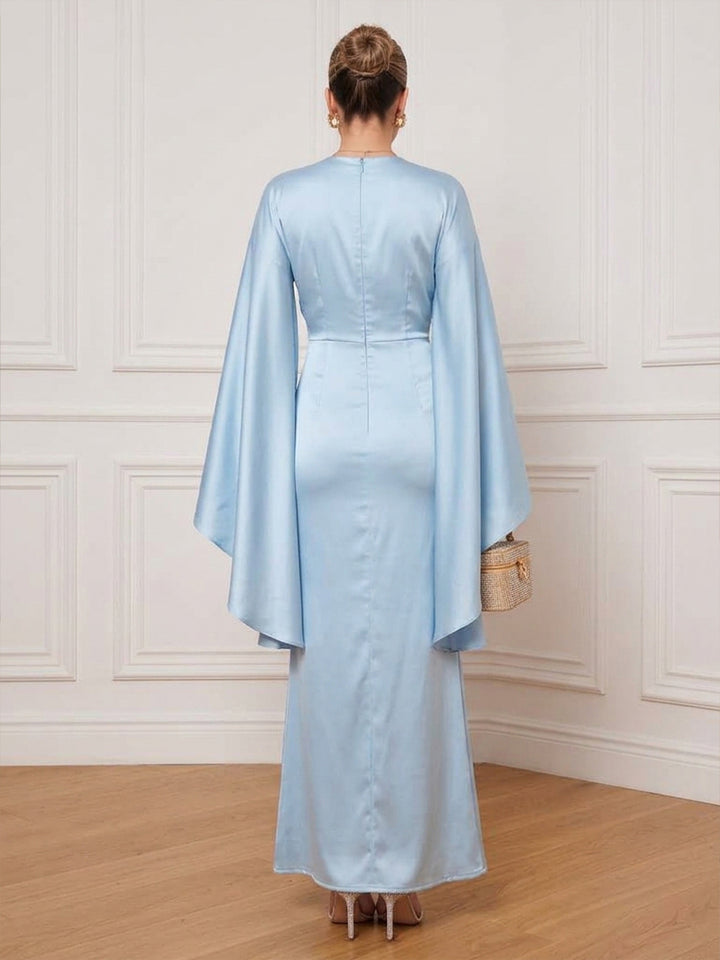 Satin A Line High Neck Ankle Length Simple Cocktail Dresses