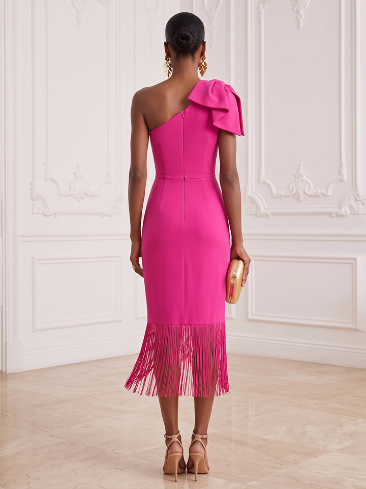 Satin Sheath One Shoulder Tea Length Strapless Cocktail Dresses
