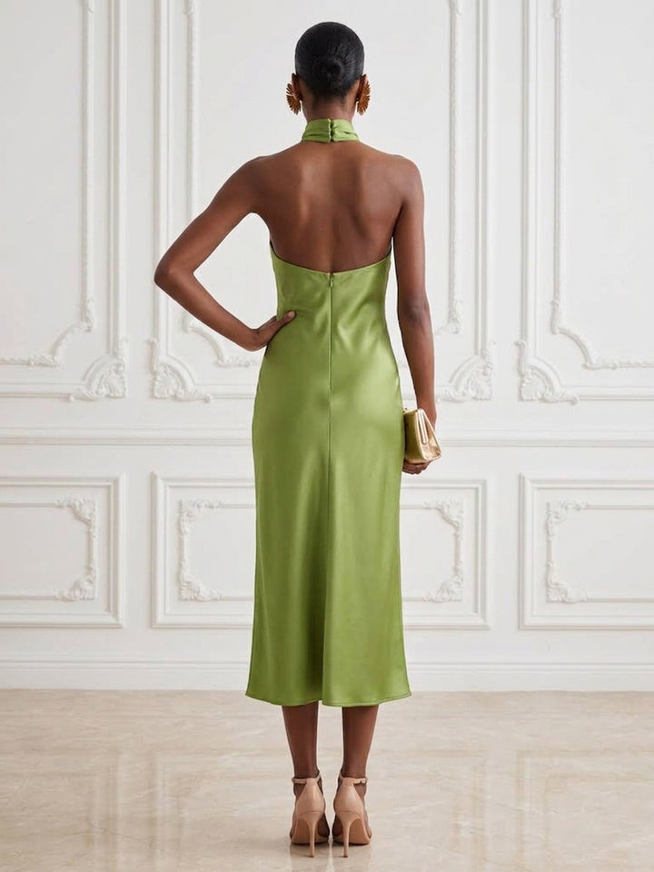 Satin Sheath Halter Tea Length Simple Cocktail Dresses