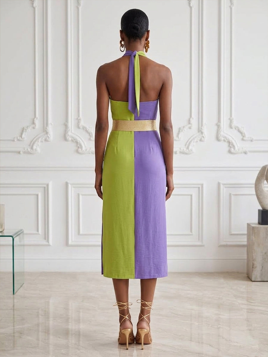 Satin Sheath Halter Tea Length Simple Cocktail Dresses