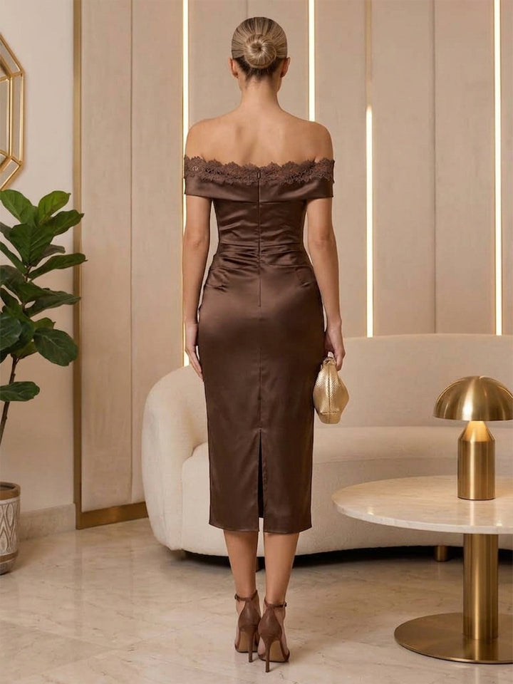 Satin Sheath Strapless Tea Length Simple Cocktail Dresses