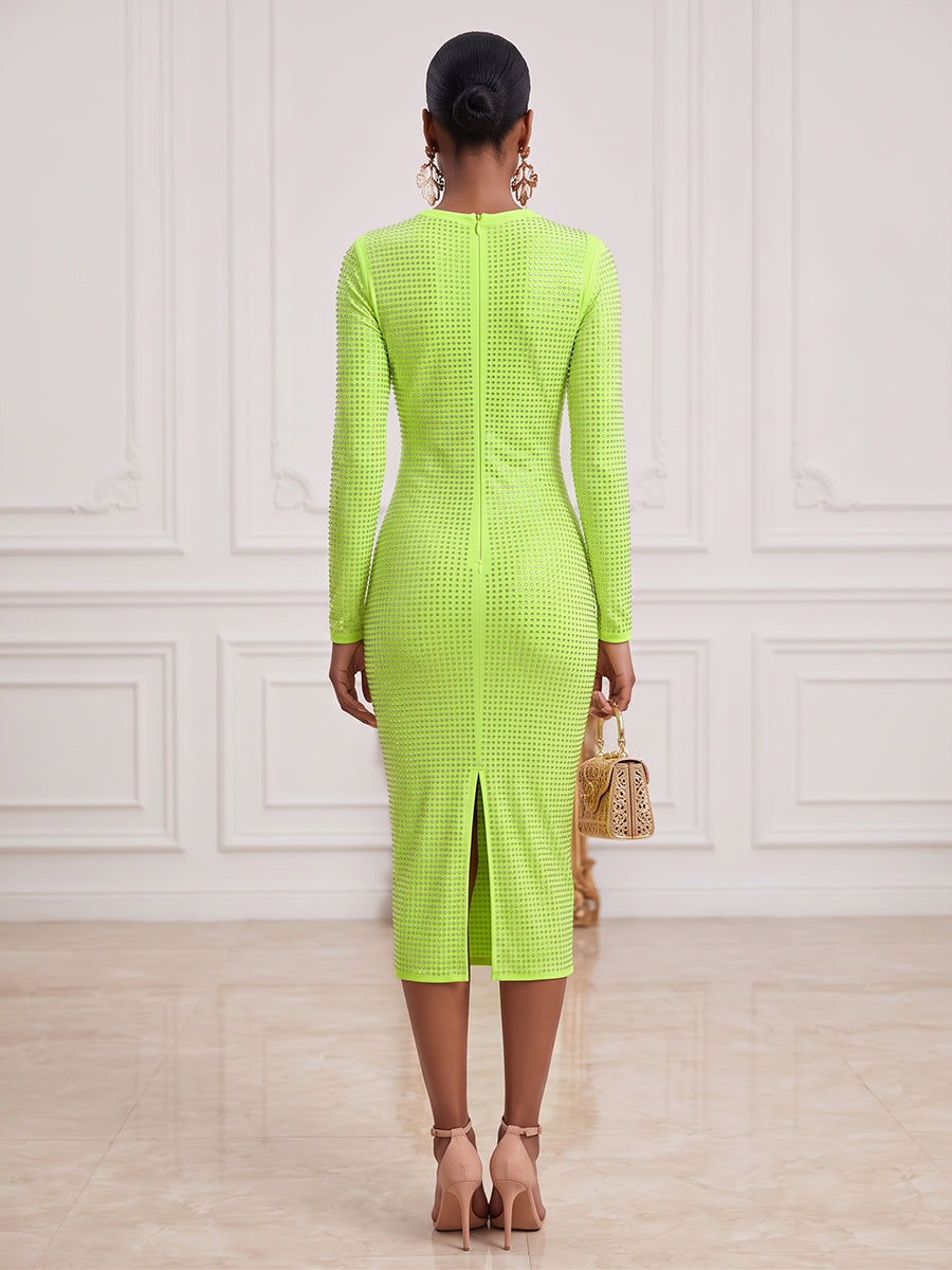 Sequin Sheath Round Neck Tea Length Bodycon Cocktail Dresses