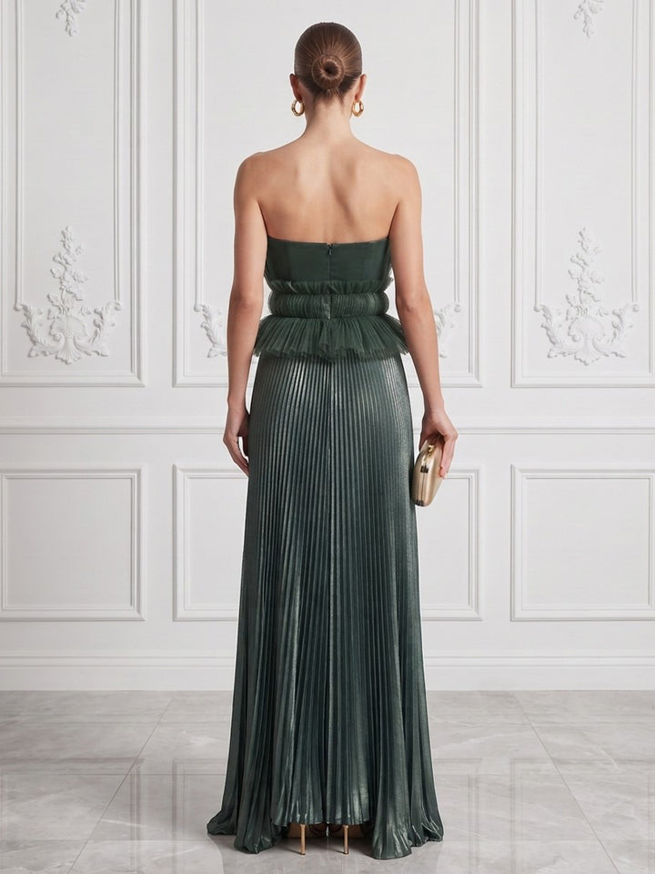 Satin A Line Strapless Floor Length Metallic Cocktail Dresses