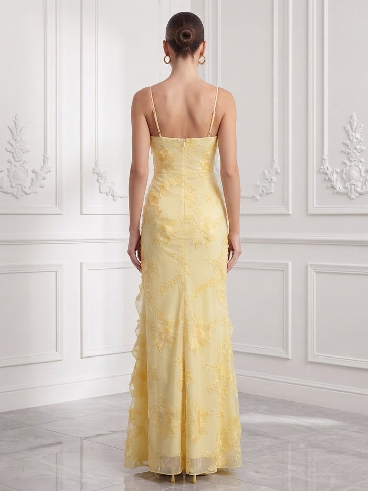 Tulle Sheath Spaghetti Straps Ankle Length Floral Embroidery Cocktail Dresses