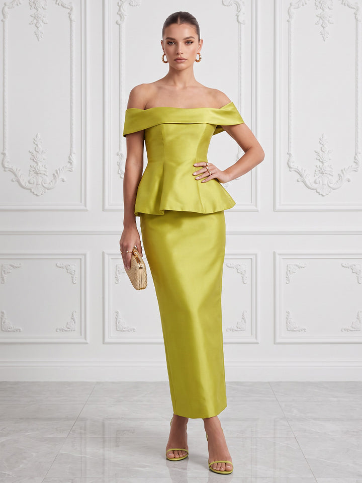 Satin Sheath Off the Shoulder Ankle Length Fitted Bodycon Cocktail Dresses