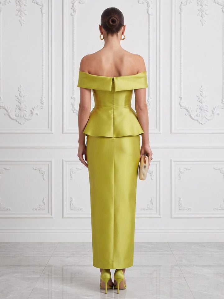 Satin Sheath Off the Shoulder Ankle Length Fitted Bodycon Cocktail Dresses