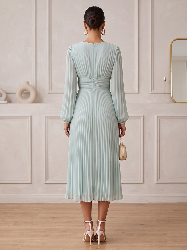 Chiffon A Line V Neck Tea Length Pleats Cocktail Dresses