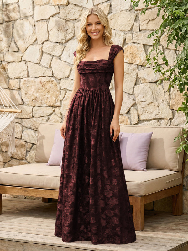 Floral Cowl Neck A Line Pleats Wedding Guest Dresses