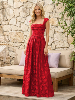 Floral Cowl Neck A Line Pleats Wedding Guest Dresses