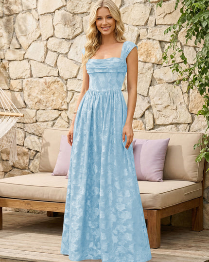 Floral Cowl Neck A Line Pleats Wedding Guest Dresses